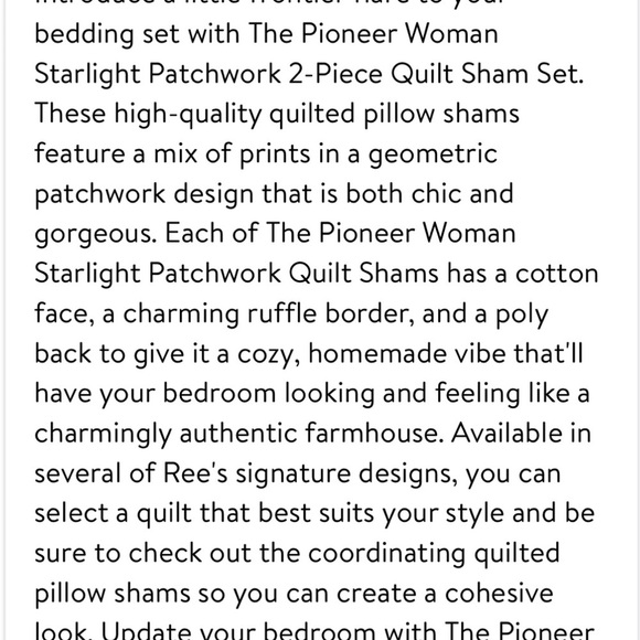 The Pioneer Woman Multi-Color Starlight Patchwork 2-Piece King Shams NWT - Picture 4 of 6